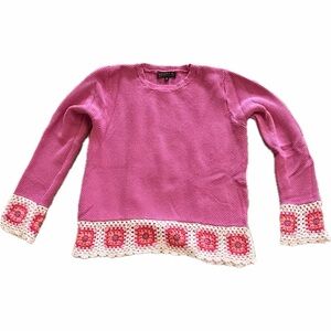 Joseph A Pink Silk Blend Sweater Medium Crochet Square Detail Winter